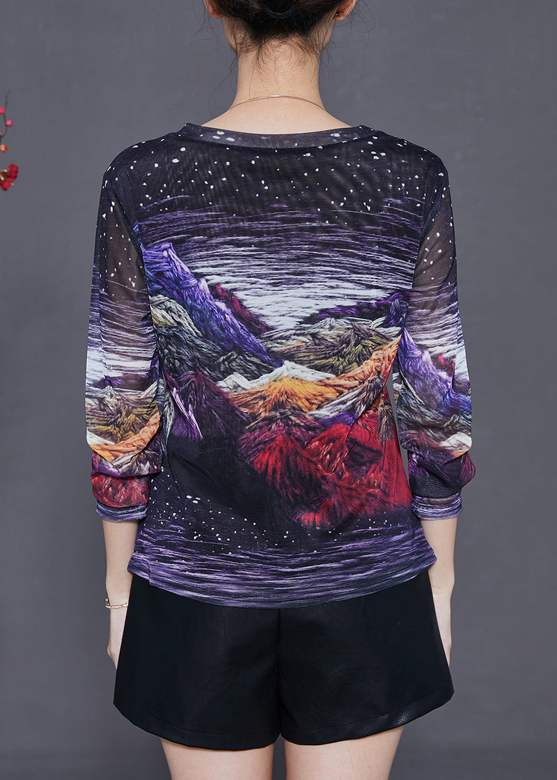 Black Print Hollow Out Tulle Top Summer