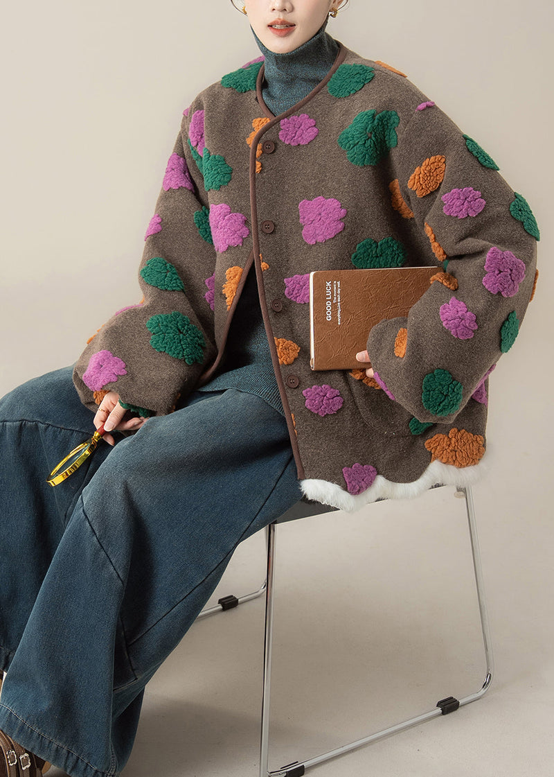 Coffee O Neck Pockets Woolen Coats Winter