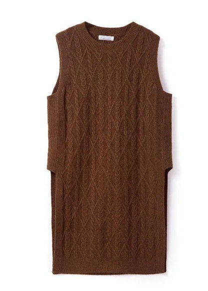 Style Chocolate O-neck Side Open Fall Knit Vest