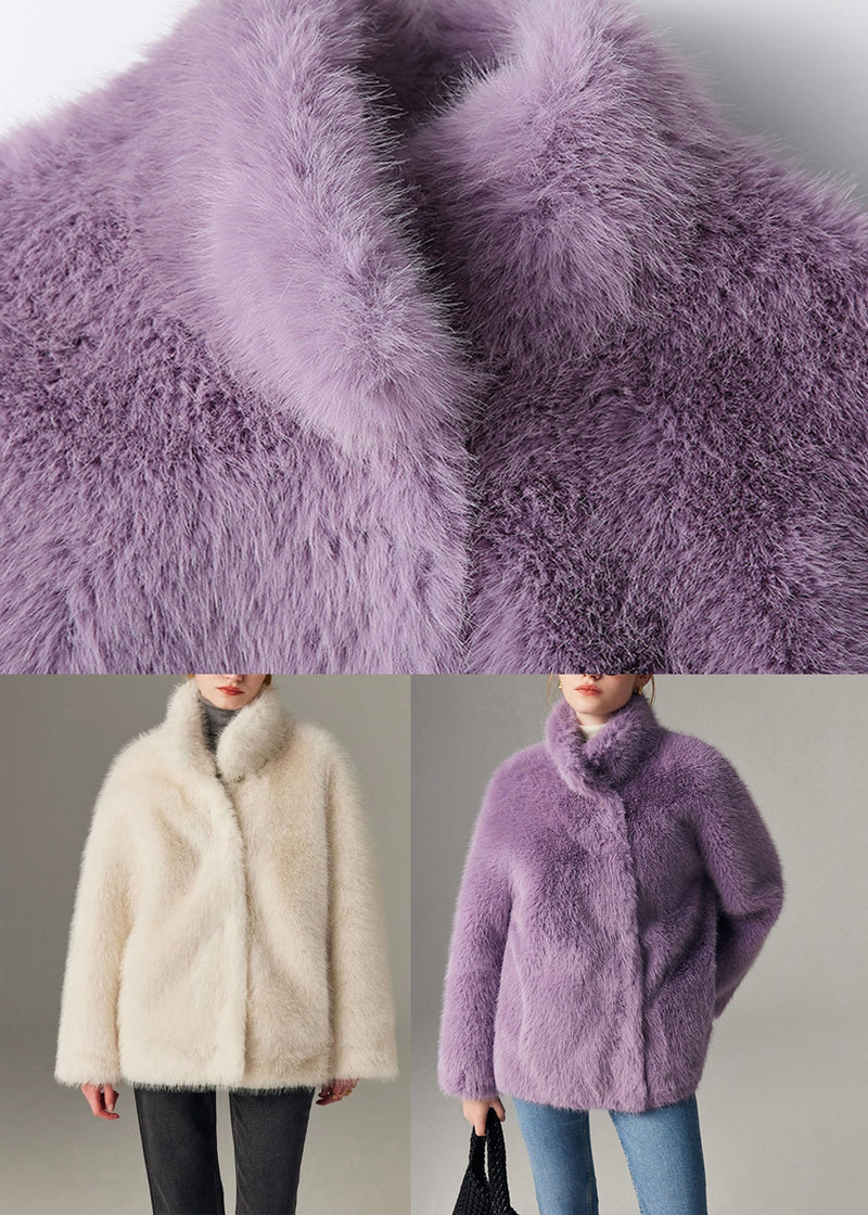 White Patchwork Warm Leather and Fur Coats Winter