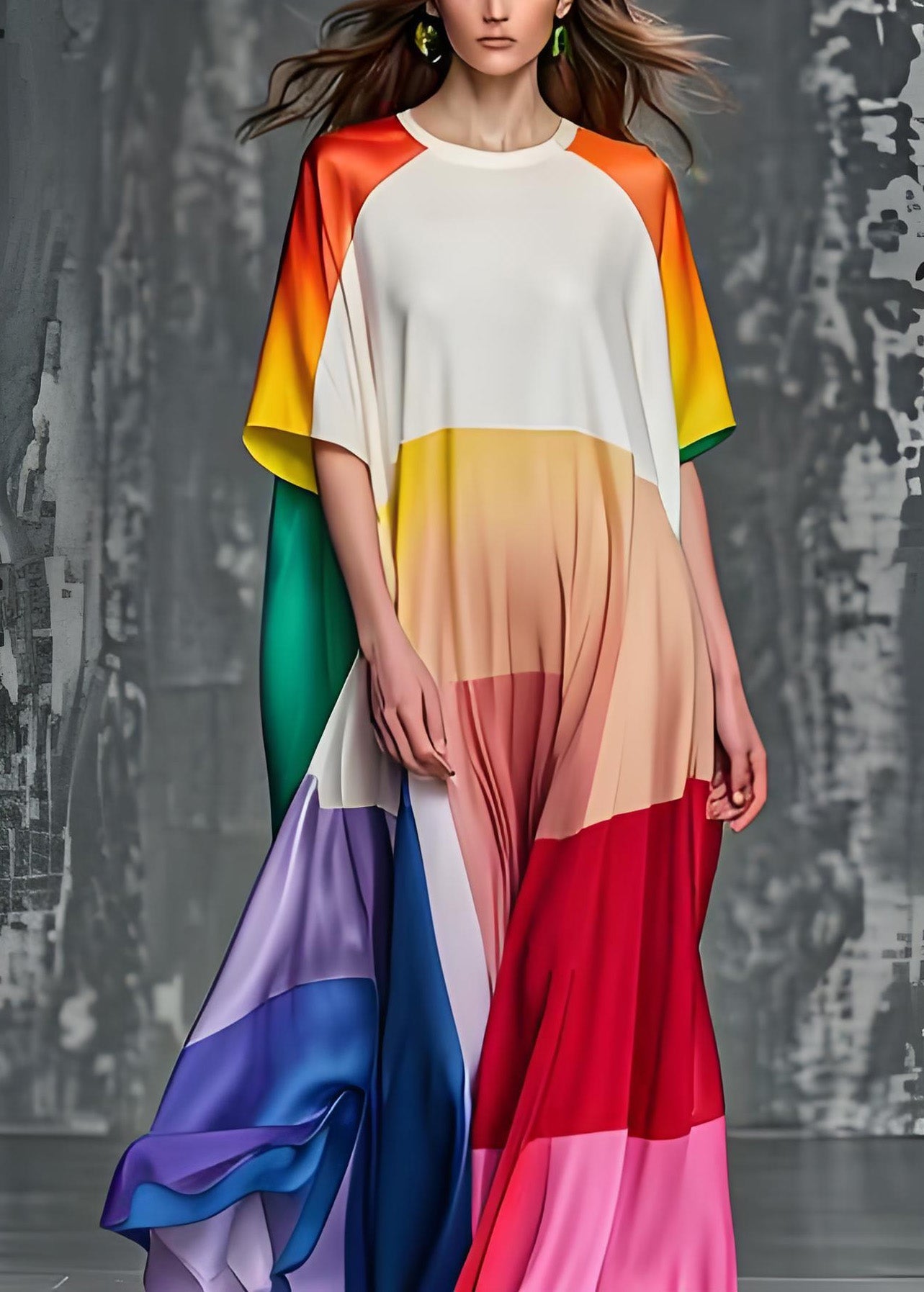 Colorblock O Neck Silk Dresses Summer