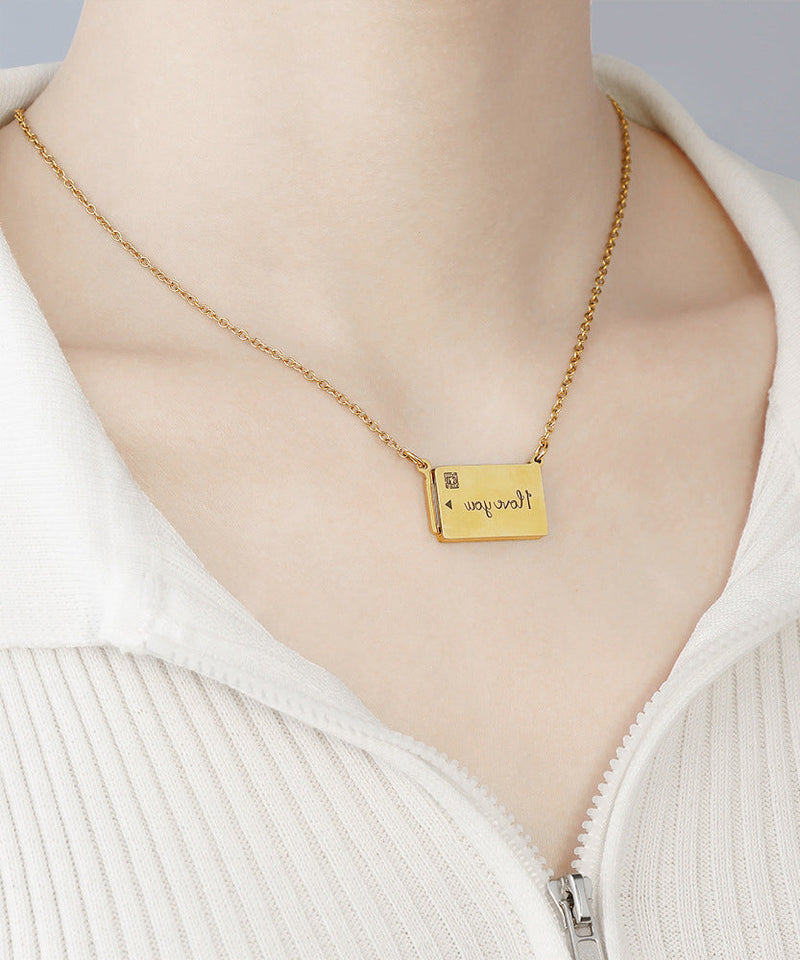 Novelty Gold Stainless Steel Graphic Pulling Type Pendant Necklace