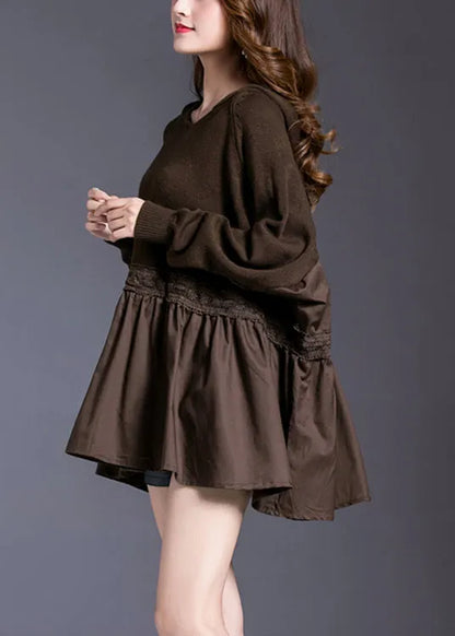 Chocolate Patchwork Loose Knit Pullover Spring