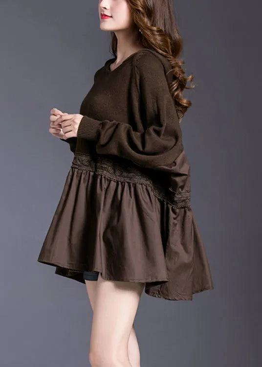 Chocolate Patchwork Loose Knit Pullover Spring