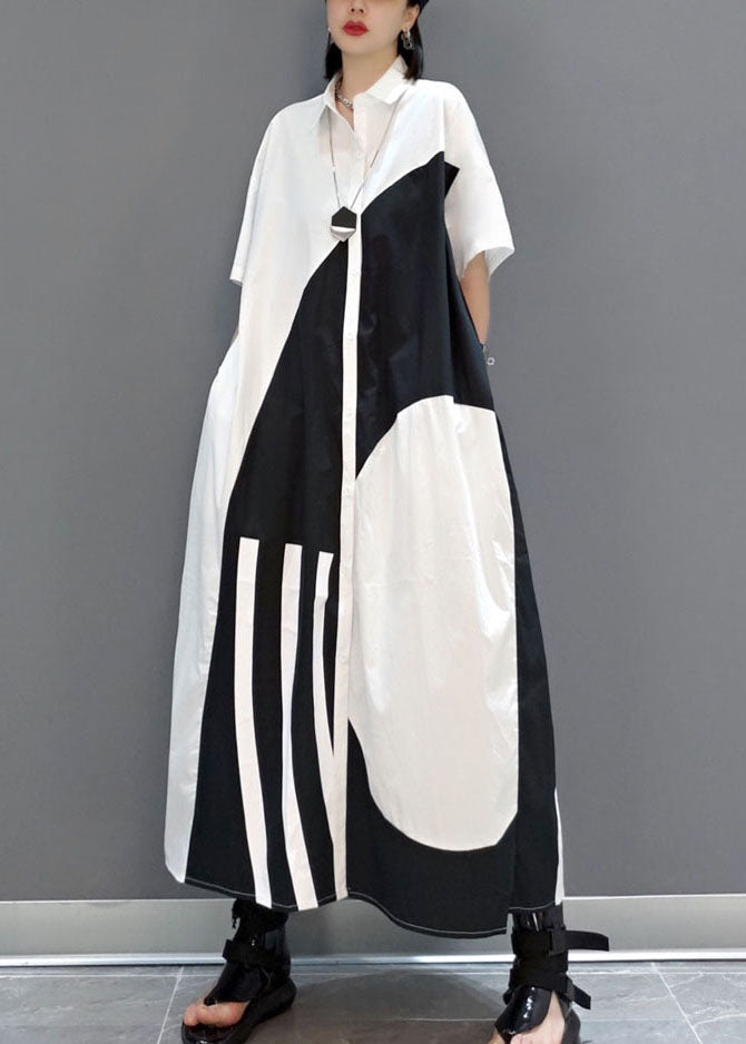 White Peter Pan Collar Print Party Long Dress Summer