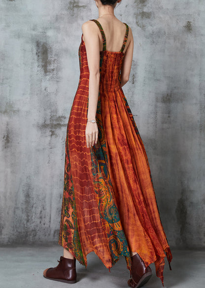 Orange Asymmetrical Print Cotton Holiday Dress Summer