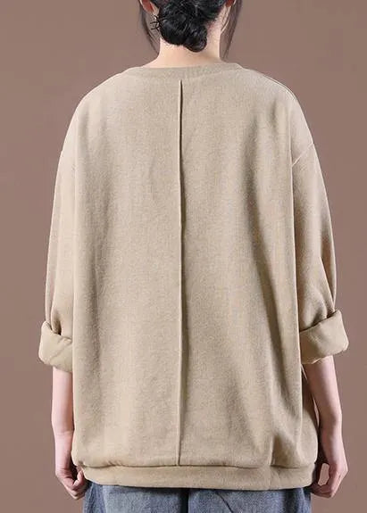 Loose Khaki O-neck Sweatshirt