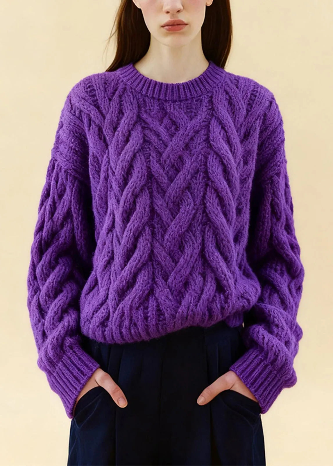 Purple Oversized Cozy Cable Knit Sweaters Winter