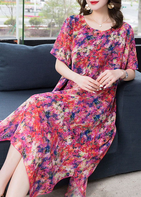 Purple Print Asymmetrical Design Patchwork Chiffon Dresses Summer