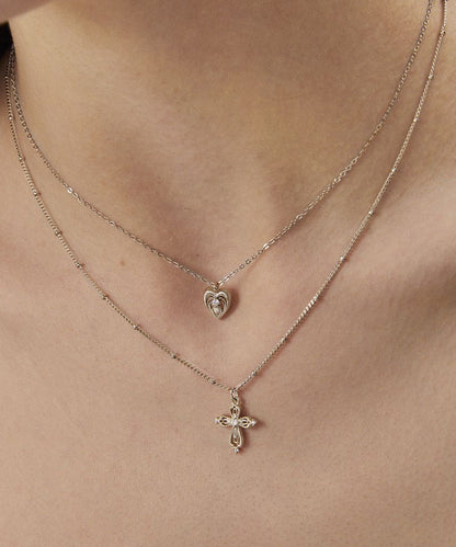 Diy Gold Copper Overgild Double Layered Cross Love Pendant Necklace
