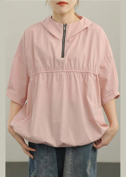 Unique Pink Cinched Half Sleeve Cotton Summer Shirt Top