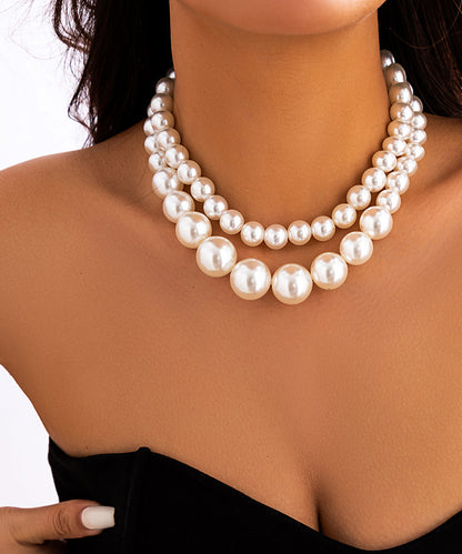 White Double Layered Pearl Detachable Collar Necklace