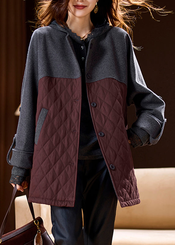 Colorblock Pockets Patchwork Hooded Coats Spring