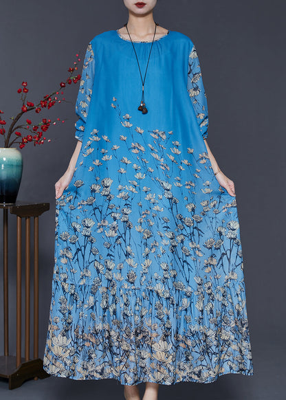 Blue Oversized Silk Beach Dress Spring