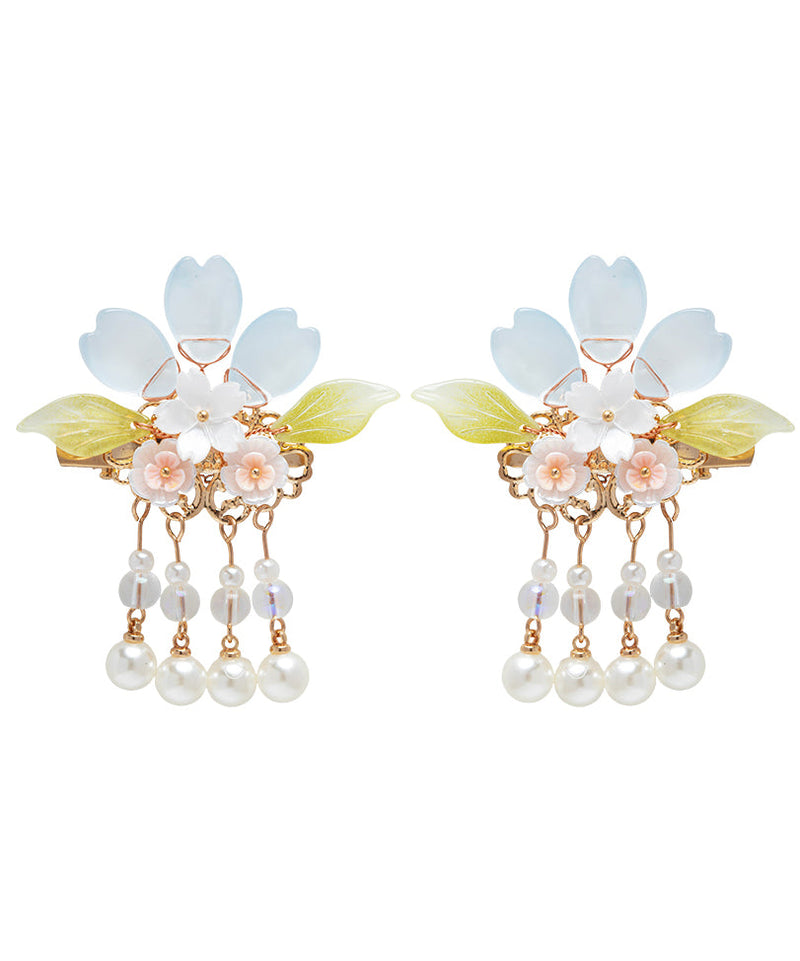Diy Colorblock Copper Alloy Pearl Colored Glaze Tassel a Pair Hairpin