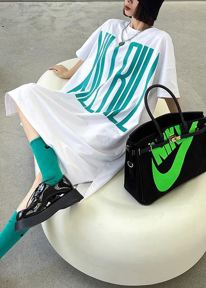 Italian White Side Open Graphic Party Dresses Summer