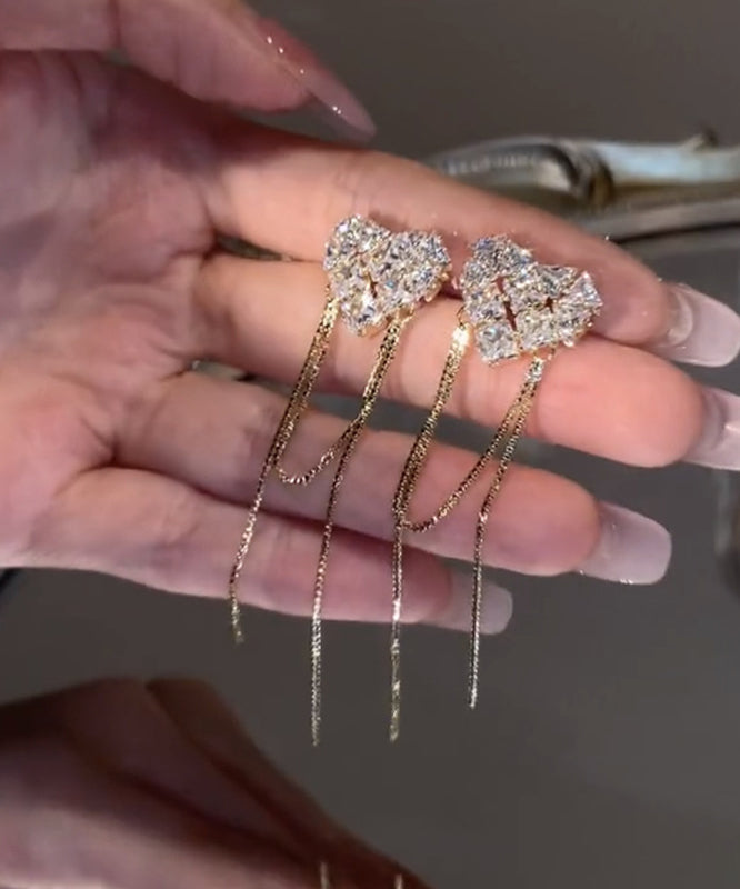 Copper Overgild Zircon Love Tassel Drop Earrings