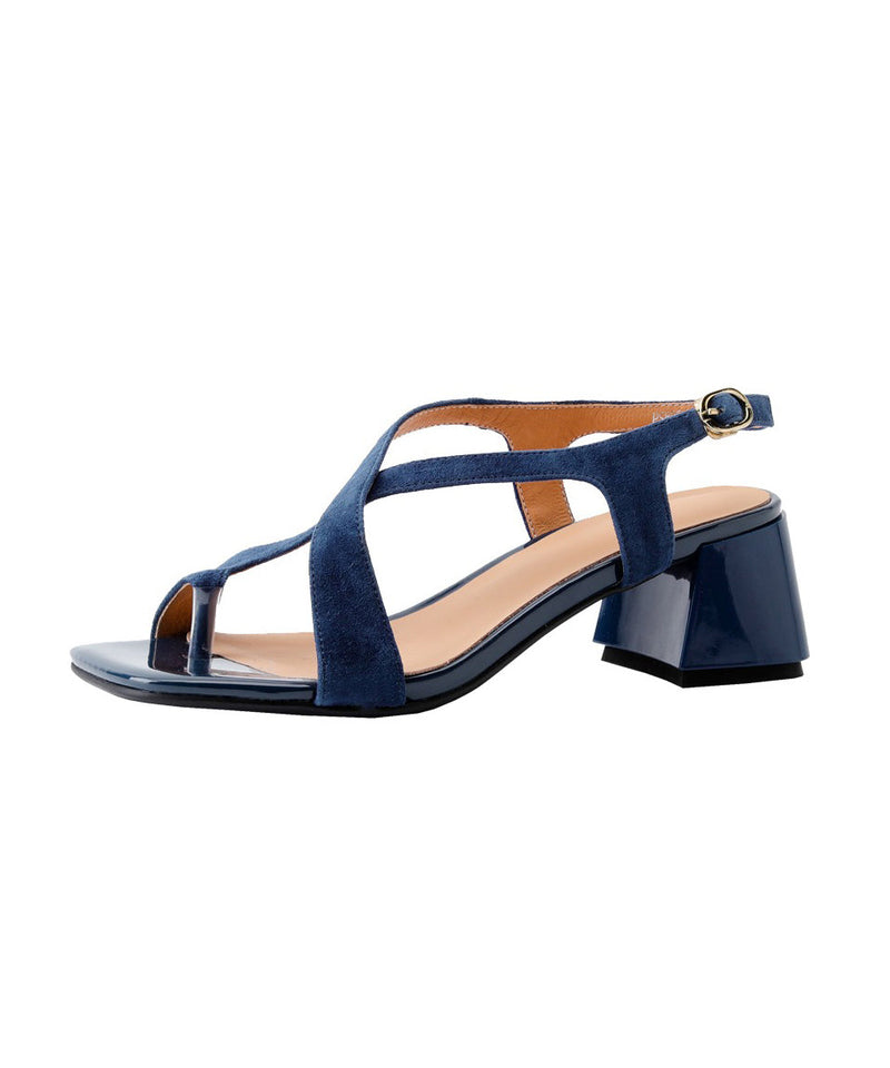 Hollow Out Chunky Sandals Blue Suede