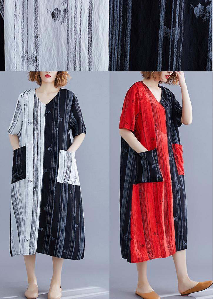 Red Print Cotton Patchwork Summer Dress