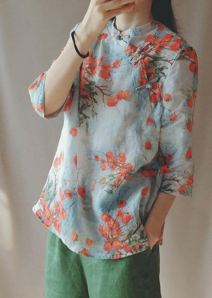 Stand Collar Chinese Button Tops Print Shirts