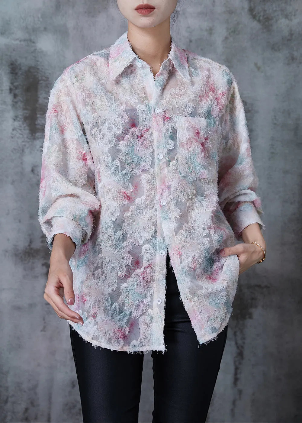 Pink Eyelash Chiffon Shirt Spring