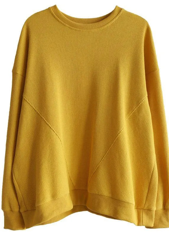 Art Yellow Cotton O Neck Long Sleeve Loose Sweatshirt