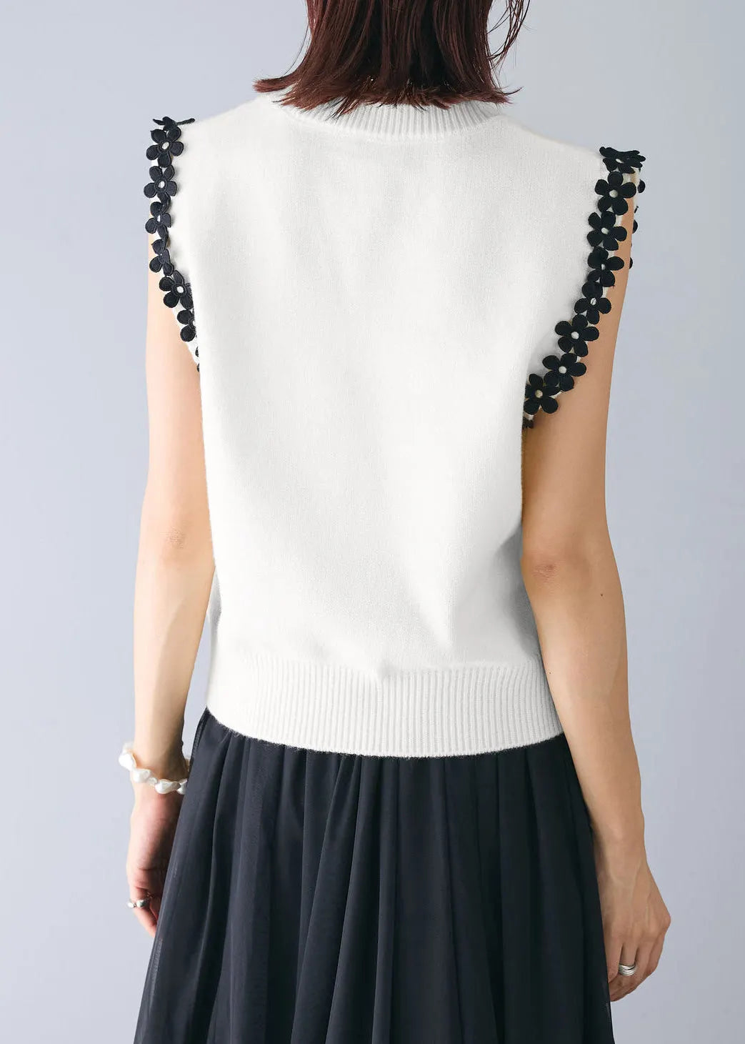 White Patchwork Flower Knit Beach Vest Sleeveless