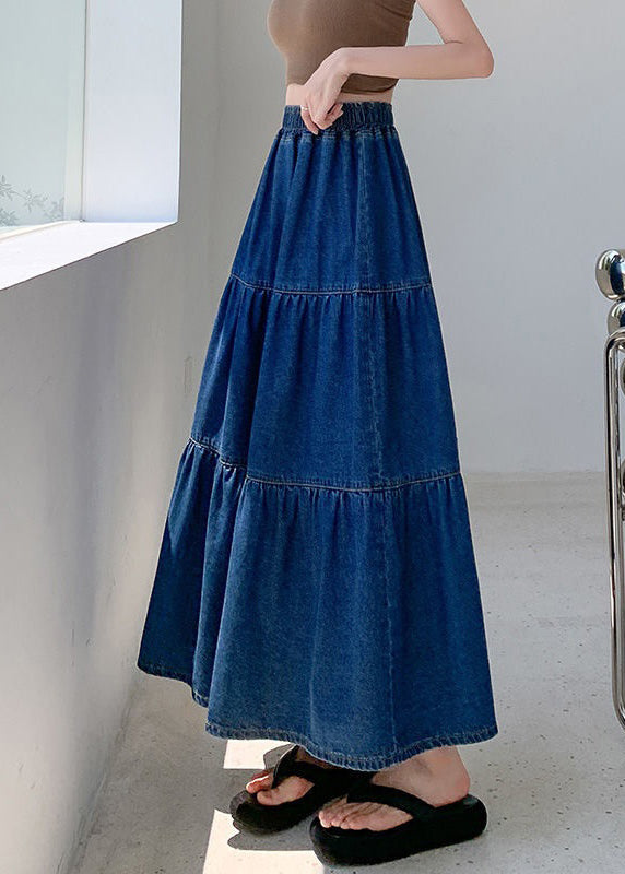 Loose Blue Elastic Waist Denim Skirt Summer