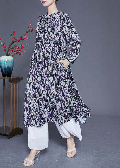 Lace Up Patchwork Print Silk a Line Dress Spring