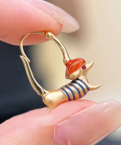 Gold Alloy Puppy Sausage Hoop Earrings
