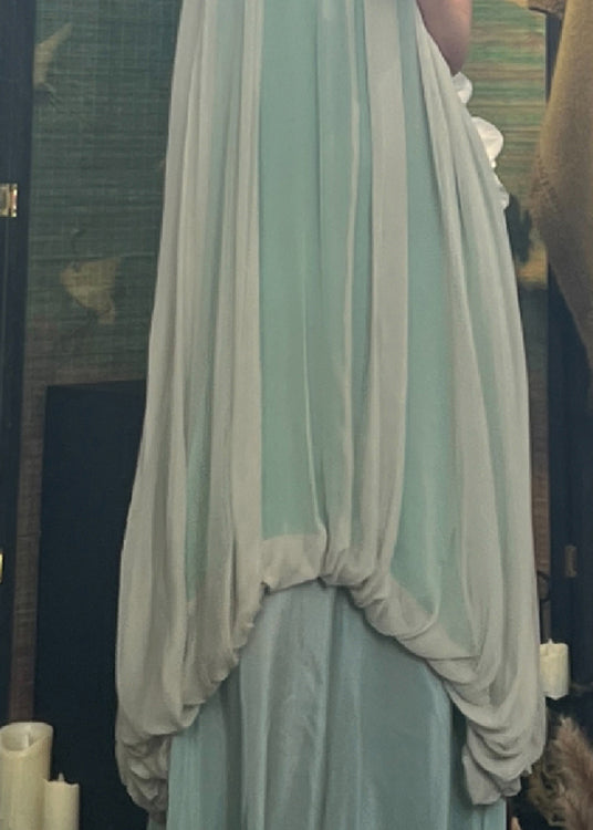 Boutique Green Halter Wrinkled Silk Dress Sleeveless Summer