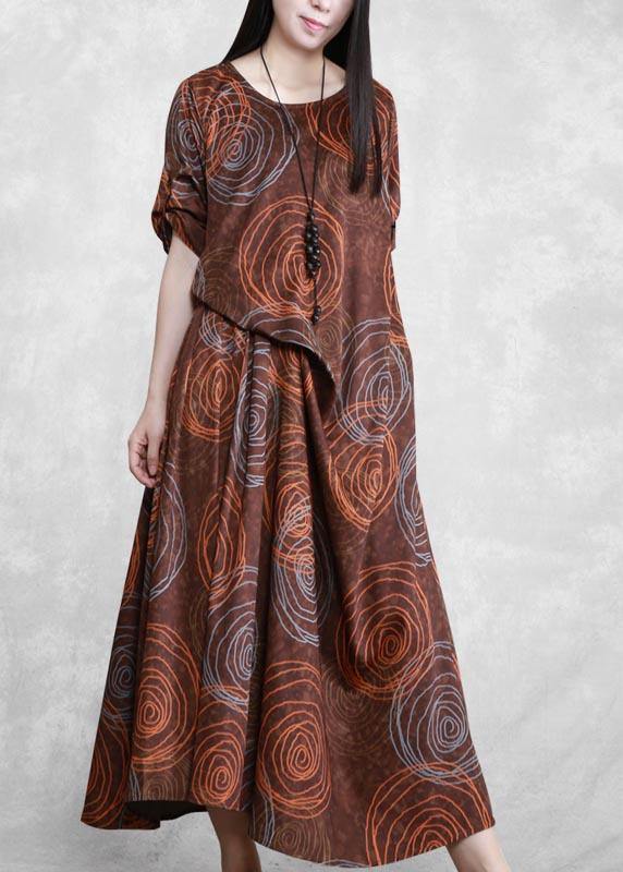 Chocolate Print Quilting Clothes O Neck Asymmetric Spring Dresses
