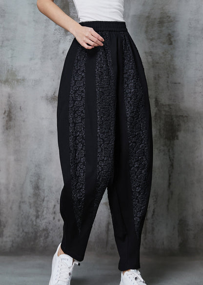 Black Oversized Patchwork Jacquard Cotton Pants Spring