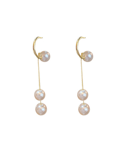 White Copper Pearl Tassel Drop Earrings