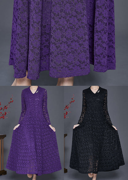 Purple Exra Large Hem Lace Robe Dresses Spring