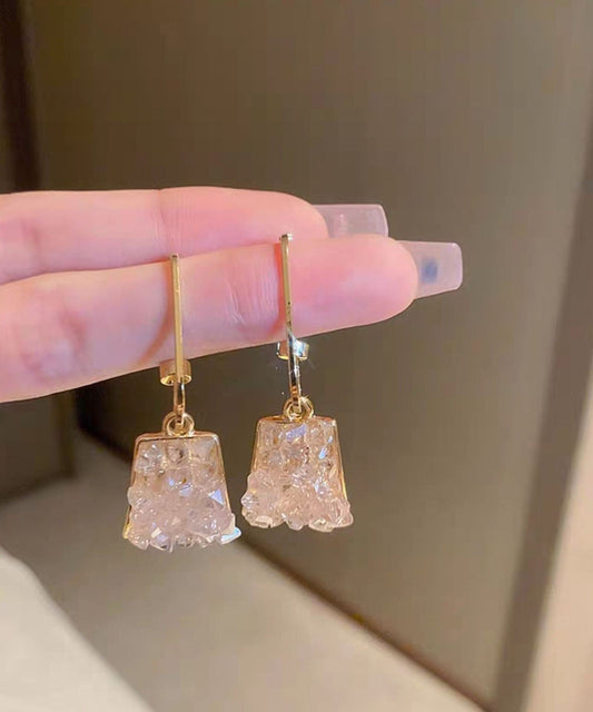 Yellow Copper Alloy Square Crystal Drop Earrings