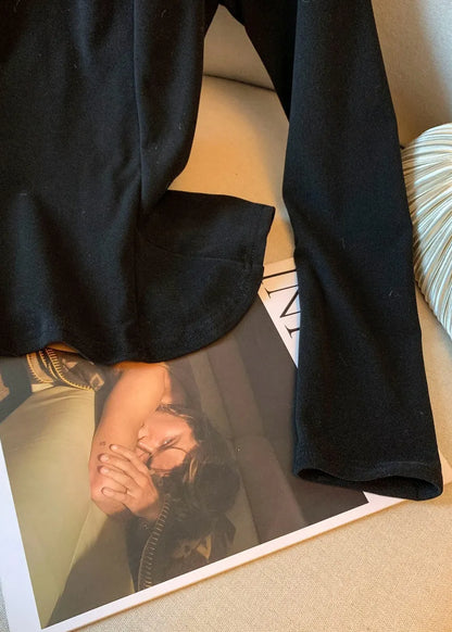 Black Slash Neck Patchwork Cotton T Shirt Fall