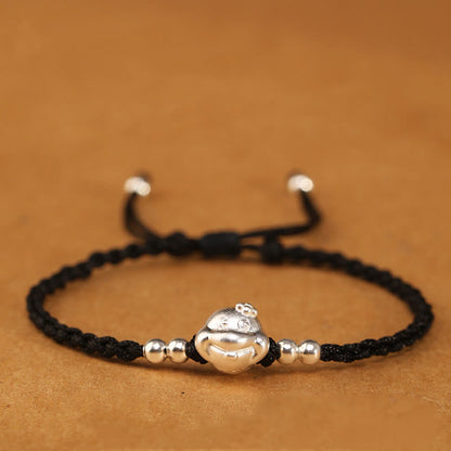 999 Sterling Silver Snake Head Red String Bracelet for Luck & Protection