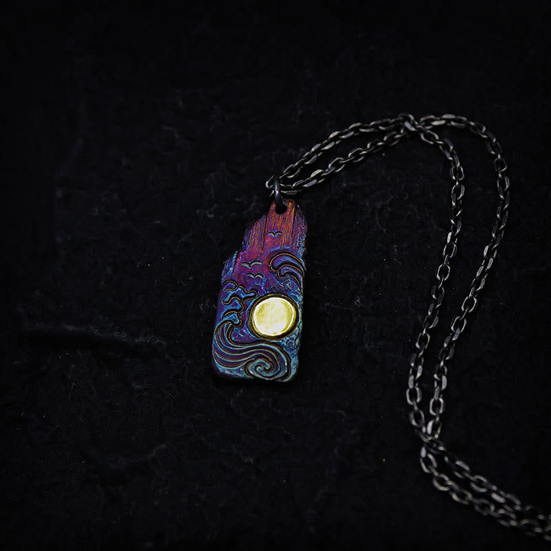 999 Sterling Silver Waves Sun Balance Spiritual Necklace