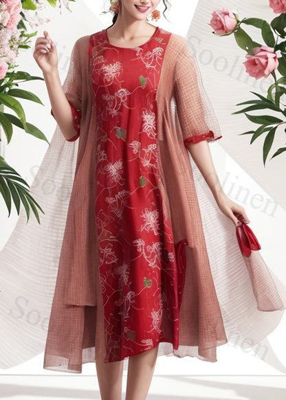 Red Oversized Patchwork Cotton Vacation Dresses Summer