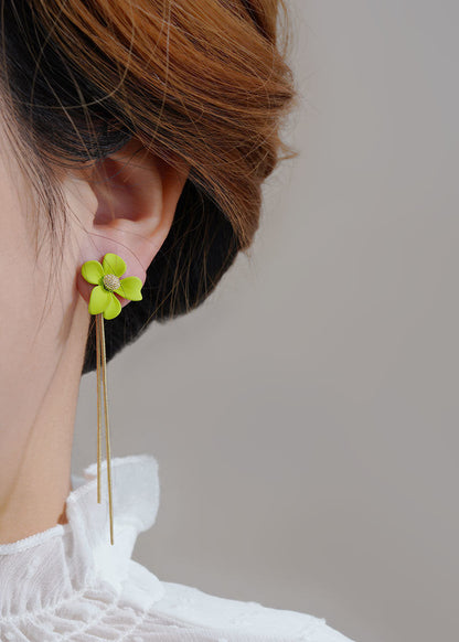 Stylish Green Tassel Asymmetrical Design Metal Drop Earrings