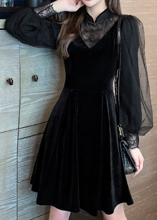 Unique Black Tulle Patchwork Dress Spring