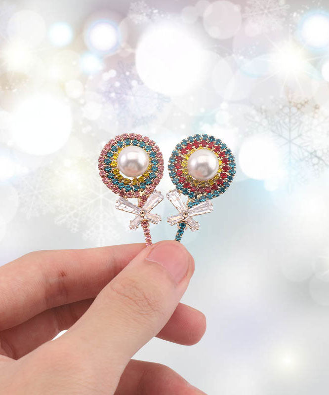 Pink Zircon Pearl Bow Lollipop Brooches