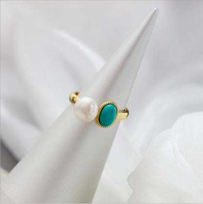 Sterling Silver Temperament Pearl Colour Block Rings