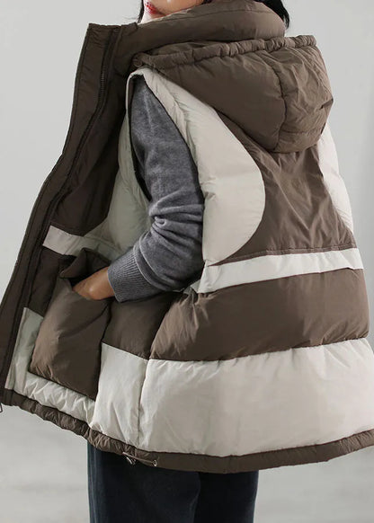 Diy Beige Zip Up Patchwork Sleeveless Duck Down Vest