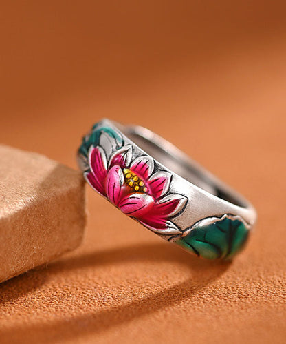 Silk Sterling Silver Enamel Lotus Rings