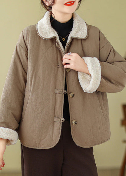 Art Khaki Oversized Wear on Both Sides Fleece Wool Lined Jacket Winter