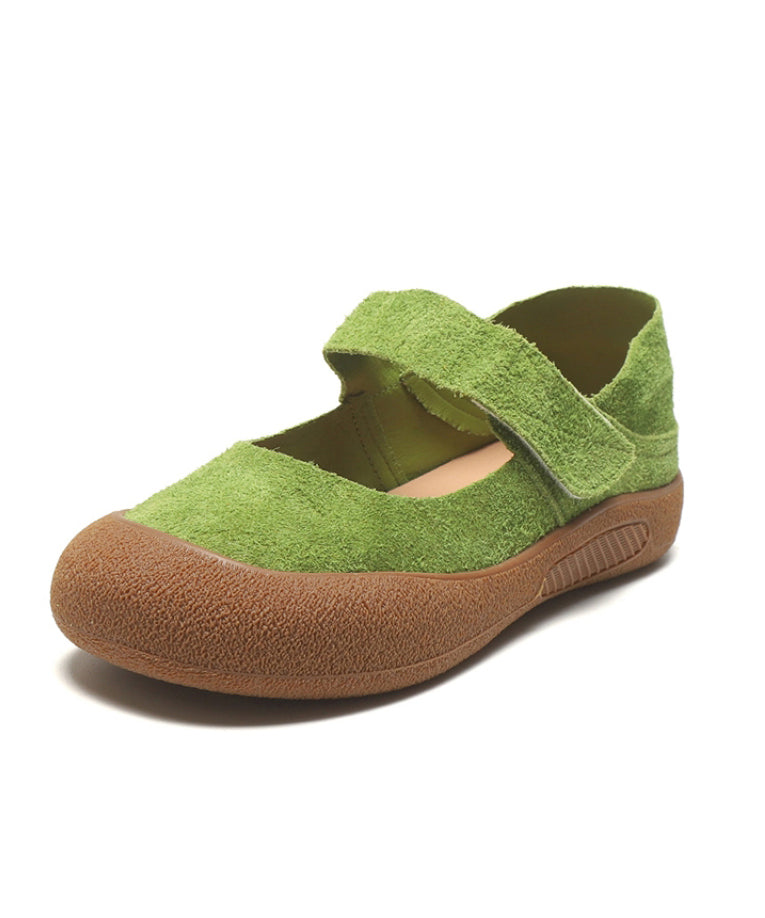 Green Flats Platform Suede Splicing Buckle Strap