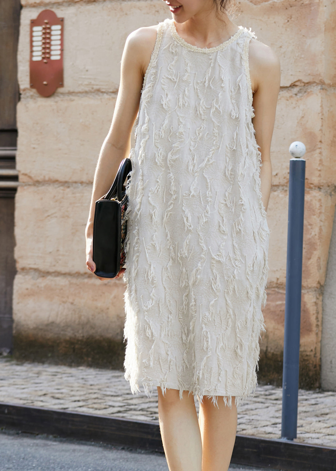 Linen O-neck Tassel Tank Top Mid Dress Summer