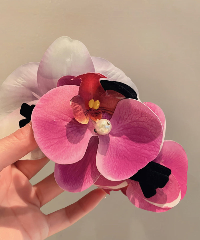 Diy Colorblock Alloy Pearl Butterfly Orchid Hairpin